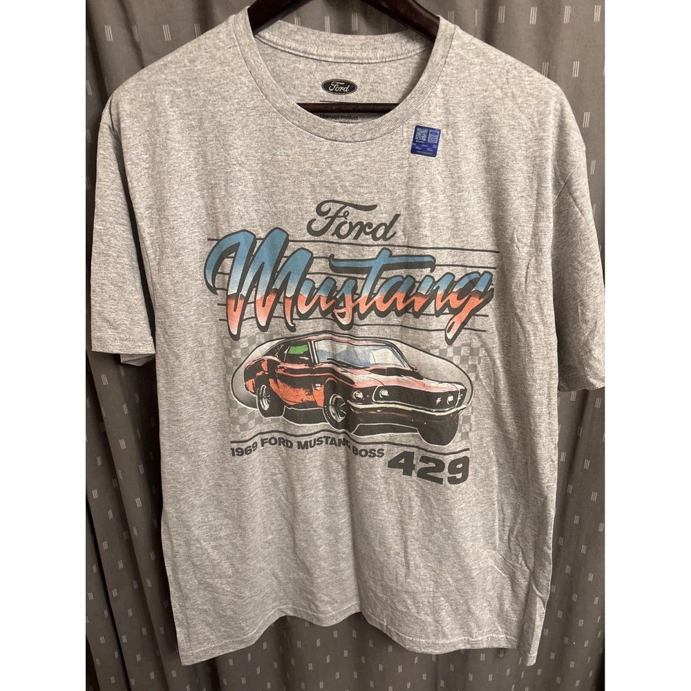 Ford Mustang Boss 429 Mens T-Shirt Grey Heather Graphic Tee 1969 Muscle Car L
